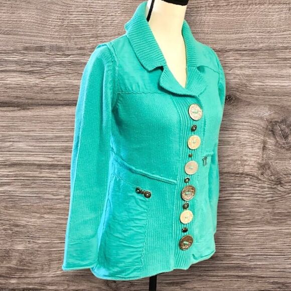 Anthropologie Pure Handknit Sweaters - Pure Handknit 100% Cotton Aqua Button Detail  Sweater XS/TP